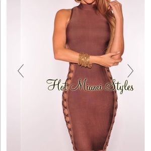 Latté Lace Up Contour Bandage Dress